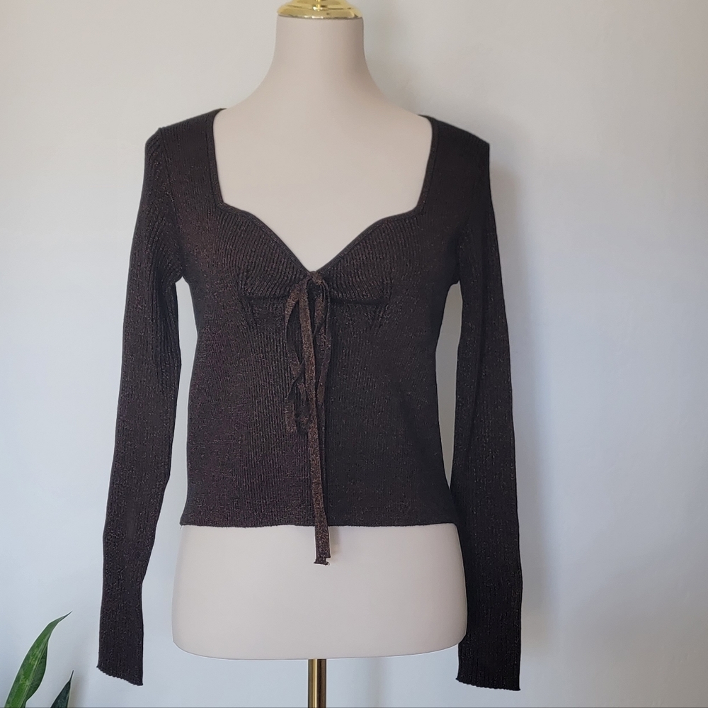 House Of Harlow 1960 Sweetheart Neck Long Sleeve Sweater Bronze Brown Size L